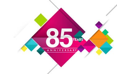 85th years anniversary logo, vector design birthday celebration with colorful geometric isolated on white background.