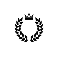 Laurel honor wreath with crown icon isolated on white background