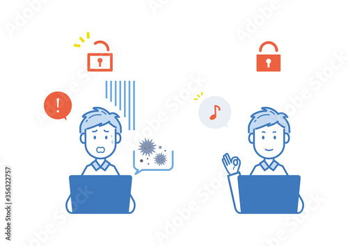 セキュリティ対策の有無のイラストセット Apprehension Wall Mural Apprehensi Tokumiyanuts