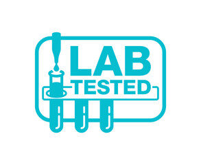Lab tested sign - certificated proven stamp with laboratory test tube in monochrome style 