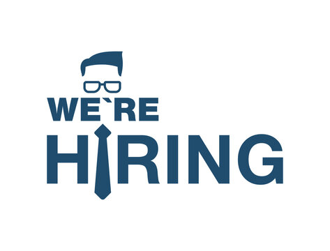 Were hiring - staff recruitment - new employee search advertisement element - message with human in glasses and tie silhouette