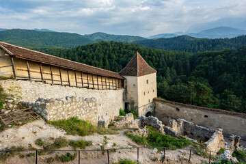 Fototapeta na wymiar Rasnov Citadel (Cetatea Râșnov) in Romania. View of interior courtyard.
