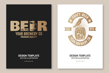 Craft Beer badge, poster, flyer, template, card. Vector. Vintage design for bar, pub and restaurant business. Coaster for beer.