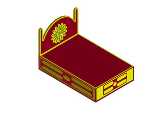 3d sleeping bed red and yellow color white background 