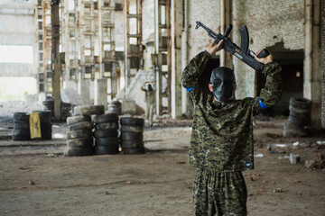 June 7, 2020, Ukraine, the city of Lviv. young boys and girls with an AK-47 rifle play airsoft. Active rest, sports 