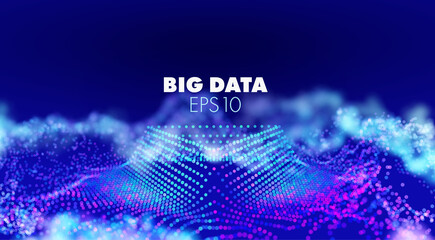 bigdata illustration on abstract background. Blue particles stream. Connection bigdata structure. Online computing technology. Modern design. Big data.