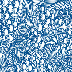 Grape and vine hand drawn vector illustration. Vineyard engraving style background. Part of set.