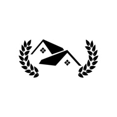 House with a laurel icon isolated on white background