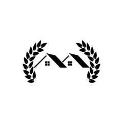 House with a laurel icon isolated on white background