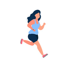 Fat girl is running. Fat woman is running. The concept of sports, healthy lifestyle and weight loss. Isolated. Vector.