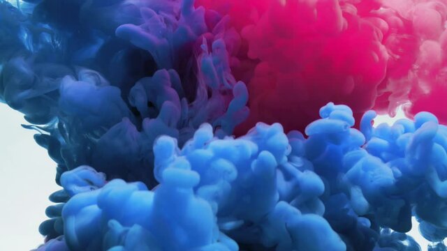 SLO MO CU Blue and pink ink dissolving in water / London, UK