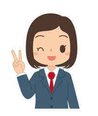 笑顔でピースサインをする女子学生