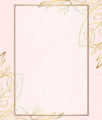 Obraz premium Floral rectangle golden frame with transparency , Pink abstract background, Vector illustration,