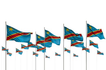 beautiful any feast flag 3d illustration. - Democratic Republic of Congo isolated flags placed in row with bokeh and place for text