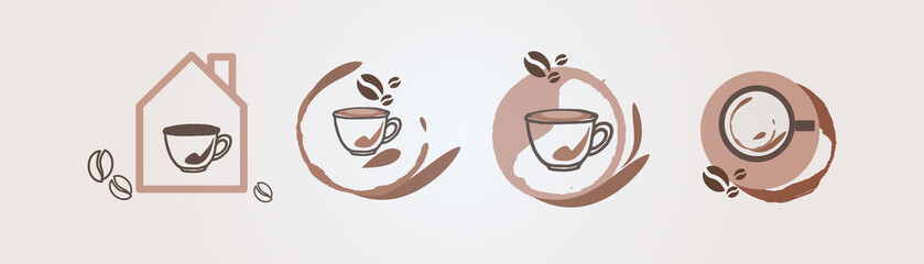 set Coffee cup foam Logo design vector template. Hot drinks icon  . Cafe on trendy logo. Modern coffee shop.banner