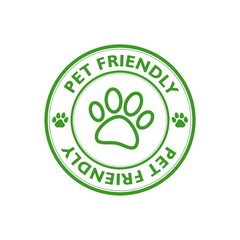 Pet friendly sign. Pet paw label, stamp or sticker isolated on white background