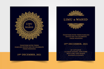 Golden luxury wedding invitation or anniversary invitation card design