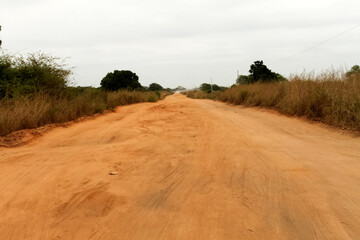 Fototapeta na wymiar アンゴラ共和国、土の幹線道路