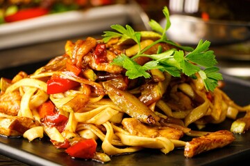 fried chicken with vegetables