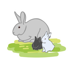 Vector illustration of rabbit with small rabbits isolated on a white background, hand drawing illustration.