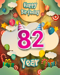 82nd Birthday Celebration greeting card Design, with clouds and balloons. Vector elements for anniversary celebration.