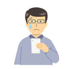 青い服の男性/涙