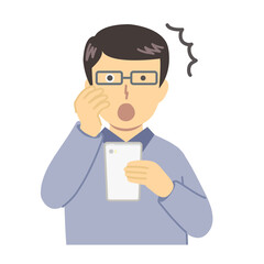 青い服の男性/驚き