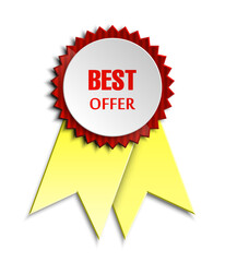 Special round reward banner tape. Awards Previum quality ribbon, sticky label band. Circle Offer Sticker stripe. Round label tag, Vintage badge sticker.