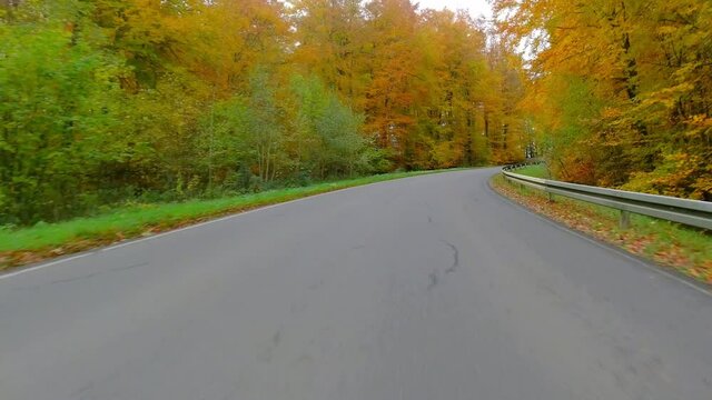 POV WS Driving on country road in Autumn / Saargau, Rhineland-Palatinate, Germany
