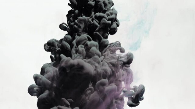 SLO MO CU Gray ink dissolving in water / London, UK