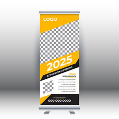 Education Roll up banner stand template. creative banner design. Kid school roll up banner design.Professional promotion banner. Exhibition design with orange and black color.