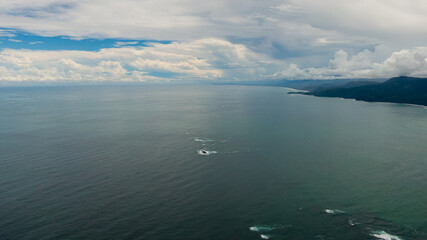 Beautiful aerial view of the majestic whale tale in the beach of the National park Marino Ballena in Costa Rica 