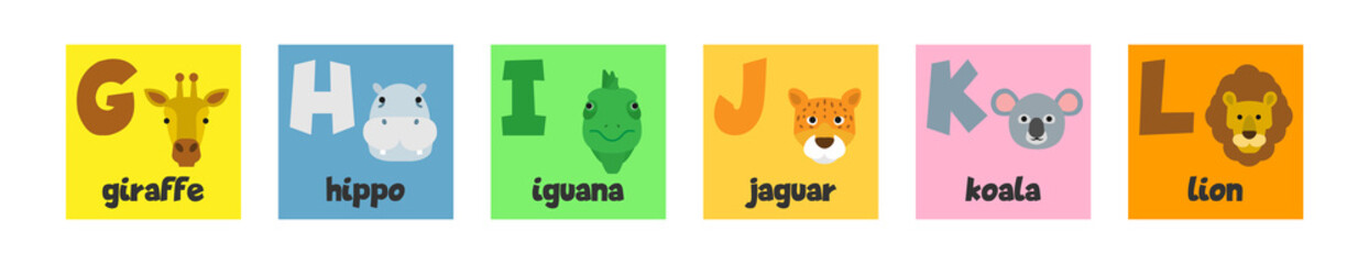 animals  english alphabet from G to L vector illustration