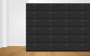 black cabinet on the wooden floor in the white room