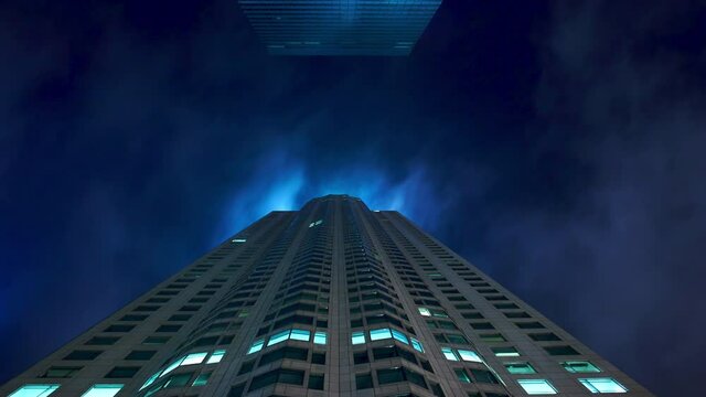 T/L MS LA Downtown skyscraper illuminated at night / Los Angeles, California, USA