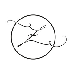 Calligraphic, black script letter Z
