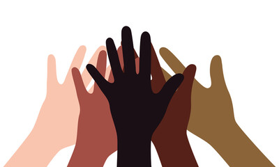 Collaboration hands of people from different cultures and races.