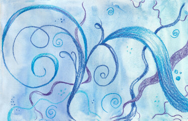 watercolor background with pencil drawn lines. hand drawn art