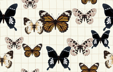 Fototapeta na wymiar Beautiful and dainty butterflies seamless pattern.