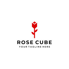 Beauty Rose with cube geometric logo vector logo design template