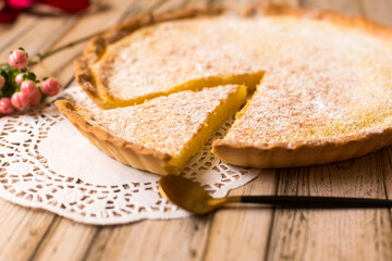 Cheese cake. Pastry, cake, sugar dessert concept on pink background