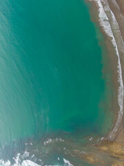 Beautiful aerial view of the majestic whale tale in the beach of the National park Marino Ballena in Costa Rica 