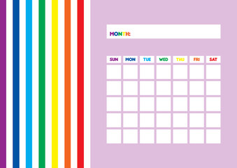 Fototapeta premium Printable Blank Monthly Rainbow Calendar Sunday Start