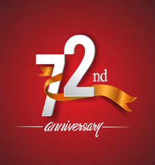 72nd anniversary logotype with golden ribbon isolated on red elegance background, vector design for birthday celebration, greeting card and invitation card.