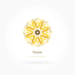 Bright, juicy beautiful circular logo for boutique, flower shop, business, interior. Company mark, emblem, element. Simple geometric mandala logotype. Kaleidoscope big bud. Surround abstract blossom.
