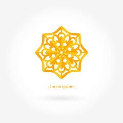 Bright, juicy beautiful circular logo for boutique, flower shop, business, interior. Company mark, emblem, element. Simple geometric mandala logotype. Kaleidoscope big bud. Surround abstract blossom.