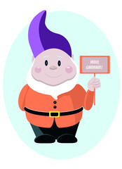 Garden gnome greeting the owner