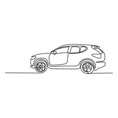 Continuous one line art of a SUV sport car. Vector illustration 