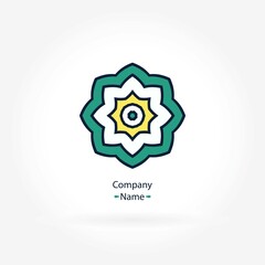 Bright, juicy beautiful circular logo for boutique, flower shop, business, interior. Company mark, emblem, element. Simple geometric mandala logotype. Kaleidoscope big bud. Surround abstract blossom.