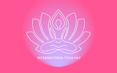 International Yoga Day. Stylization of man and Lotus flower. Outline. Vector illustration. 
